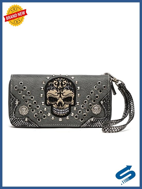 Punk Skull Rivet Stud Biker Backpack Wallet Set Vegan Leather Daypack main image 4